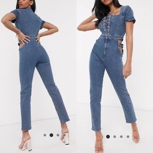 ASOS DESIGN denim lace up jumpsuit